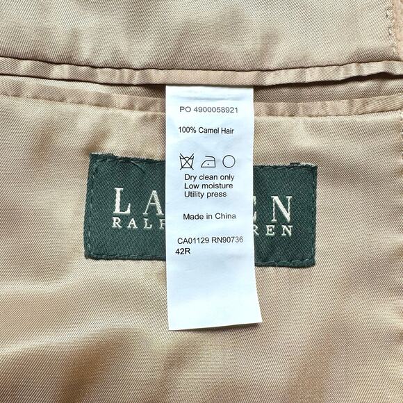 Lauren Ralph Lauren | Men | 100% Camel Hair Solid Tan Lined Classic Blazer | 42R - Picture 10 of 13